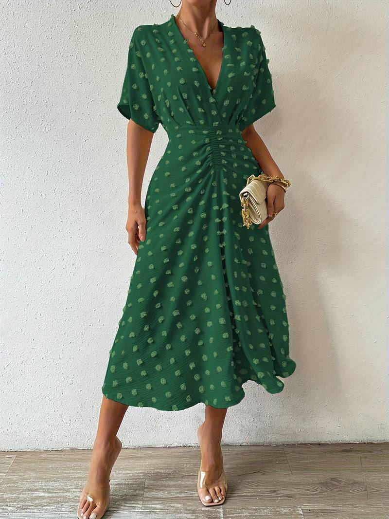Heather® | Elegant Swiss Dot Ruffle Dress
