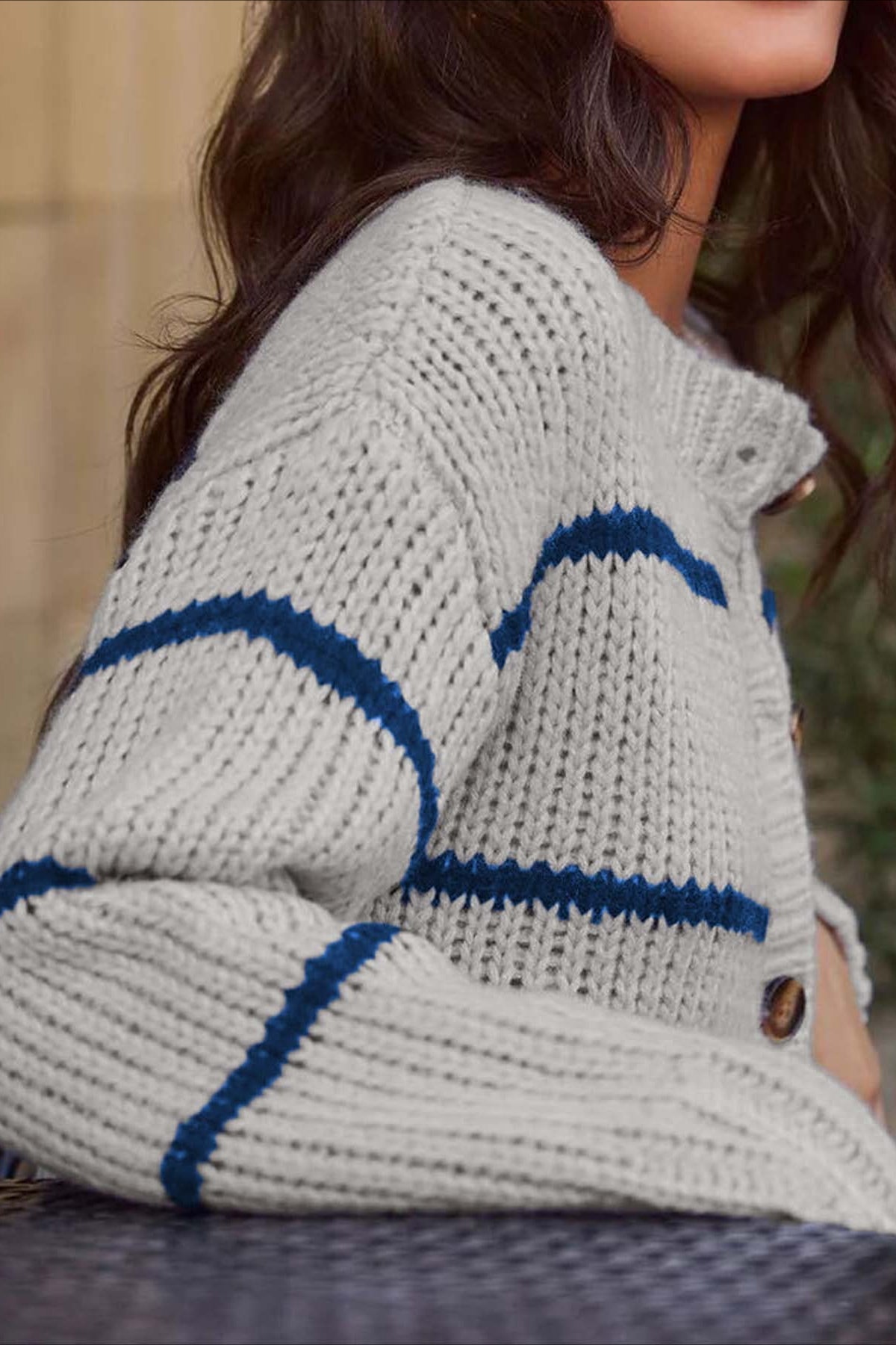 Chic Striped Relaxed Long Sleeve Knit Cardigan