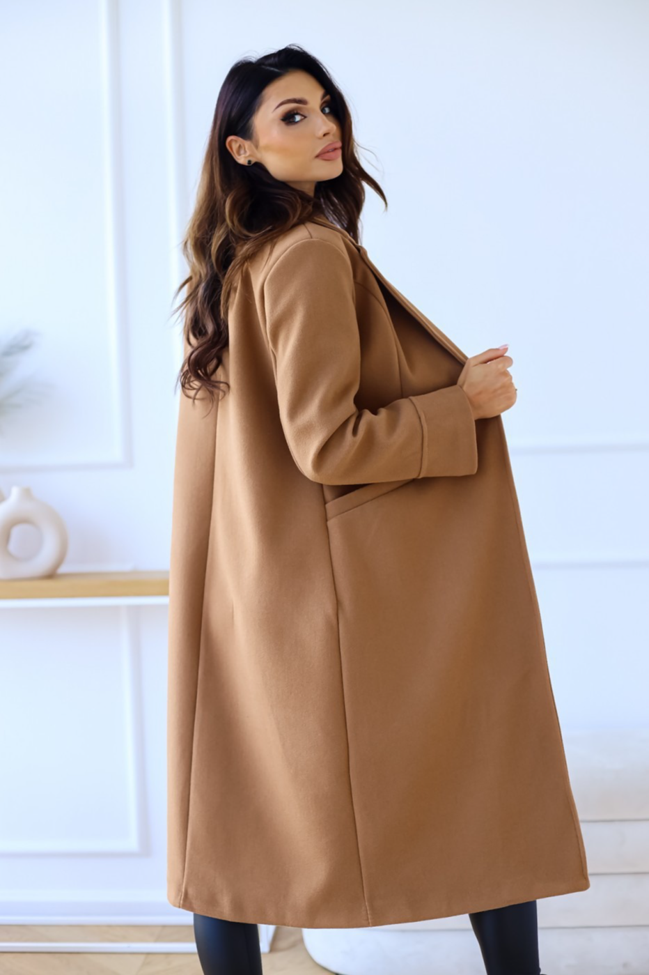 Wool Blend Double Breasted Lapel Elegant Overcoat
