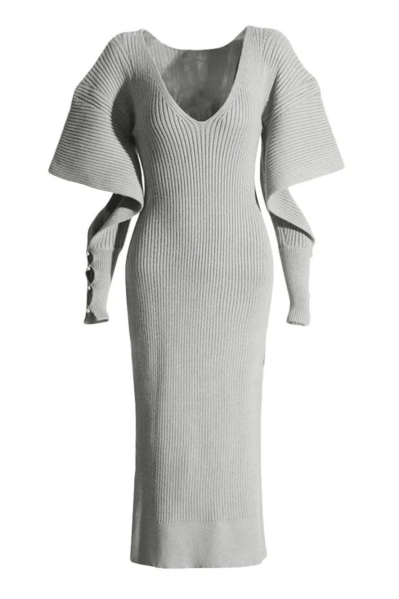 Úrsula® | Cut-Out Midi Knit Dress With Batwing Sleeves