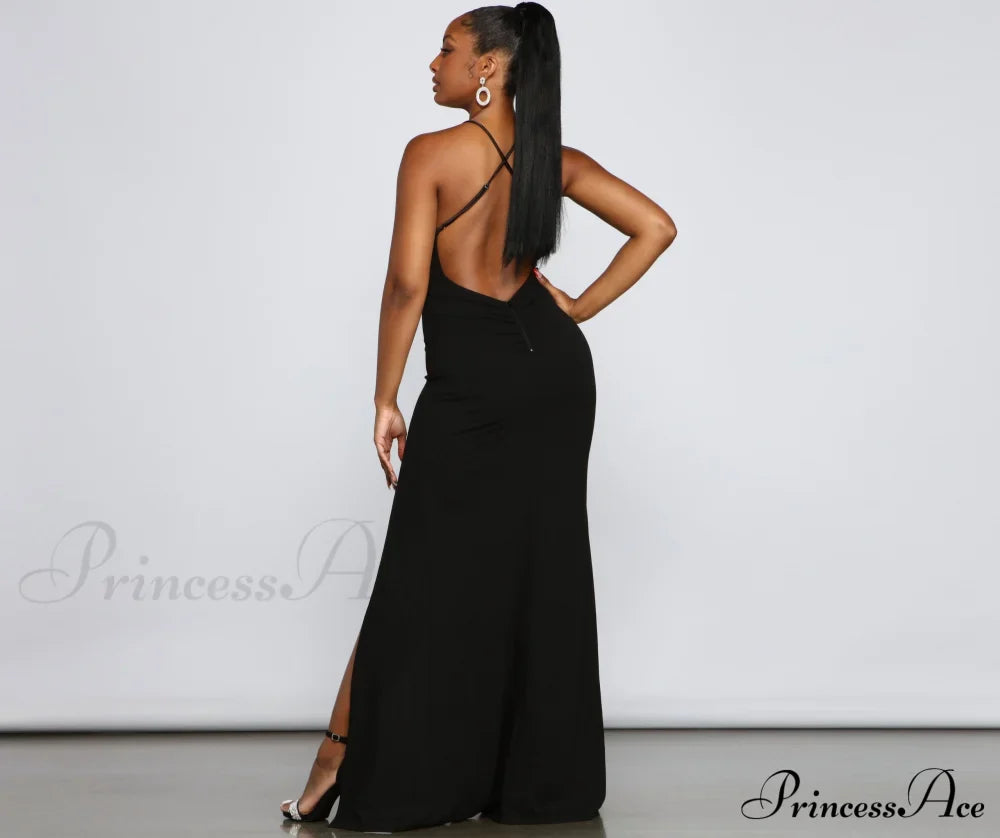 Amelie Formal High Charming Slit Crepe Dress