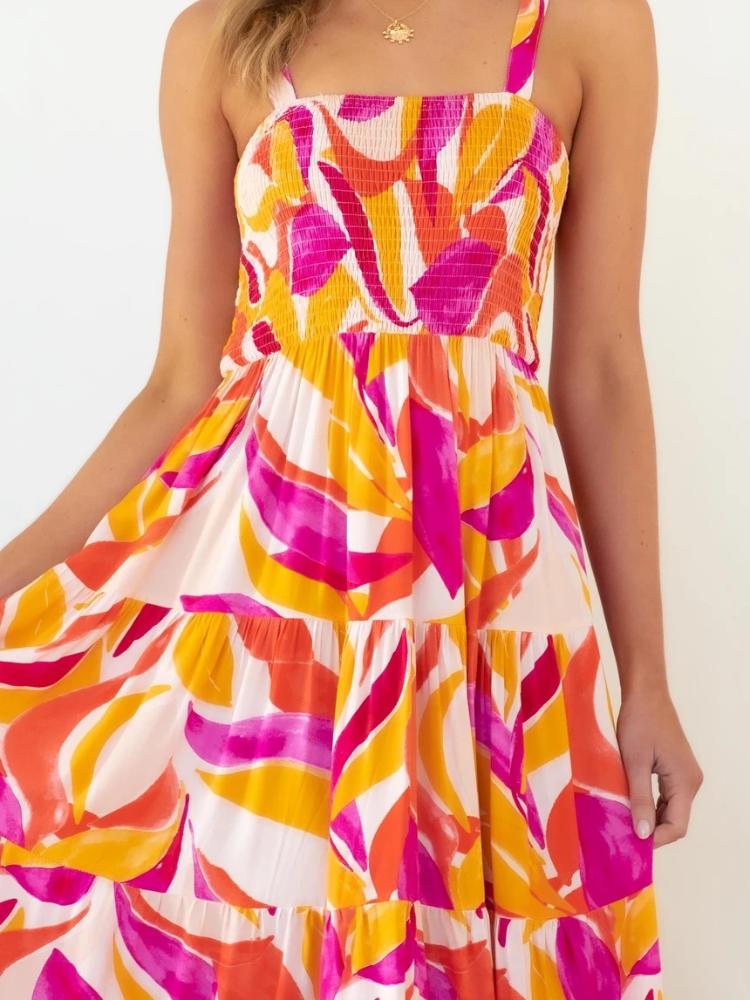 Nina® | Printed Tiered Maxi Summer Dress With Ruched Bodice