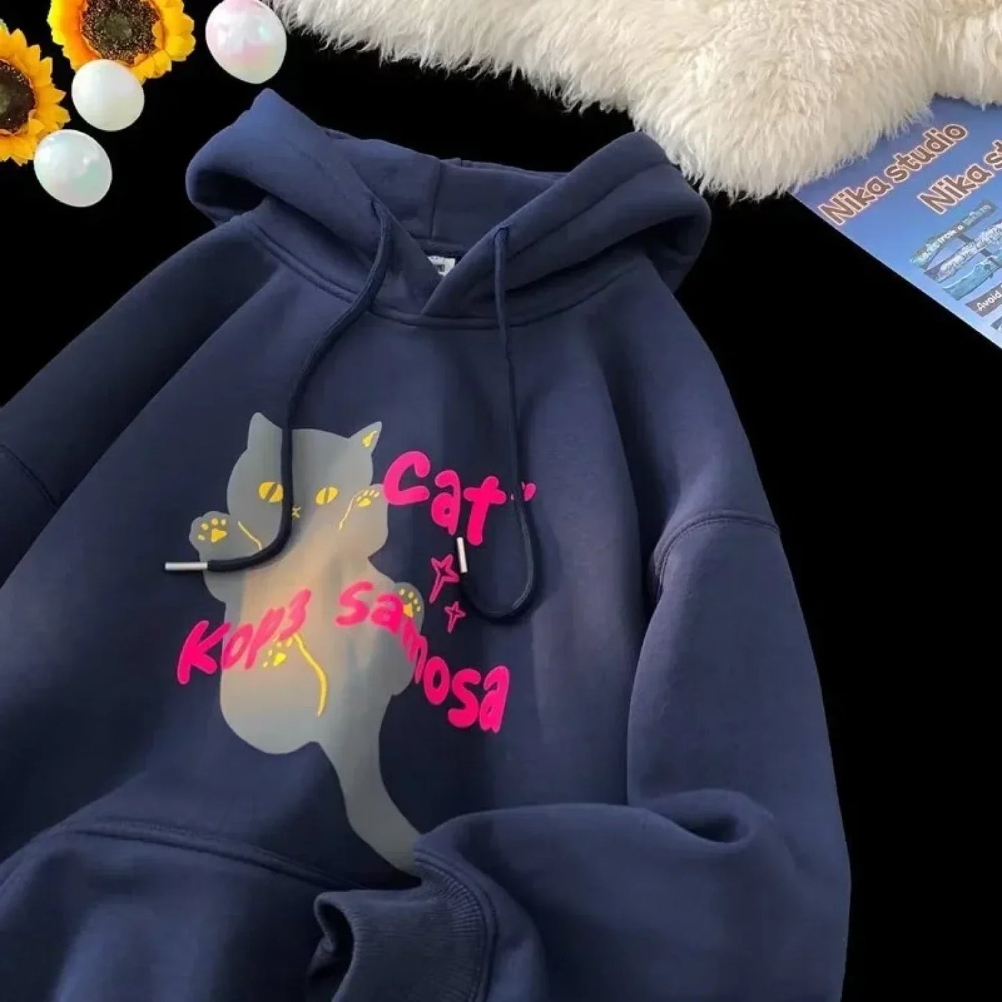 Anime Kawaii Cat Graphic Retro Hoodie