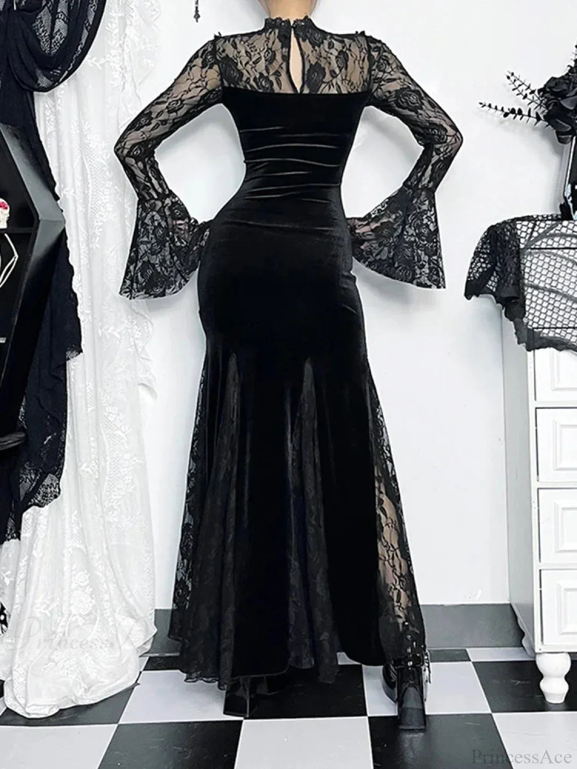 Antique Lace Flare Sleeve Midi Dress