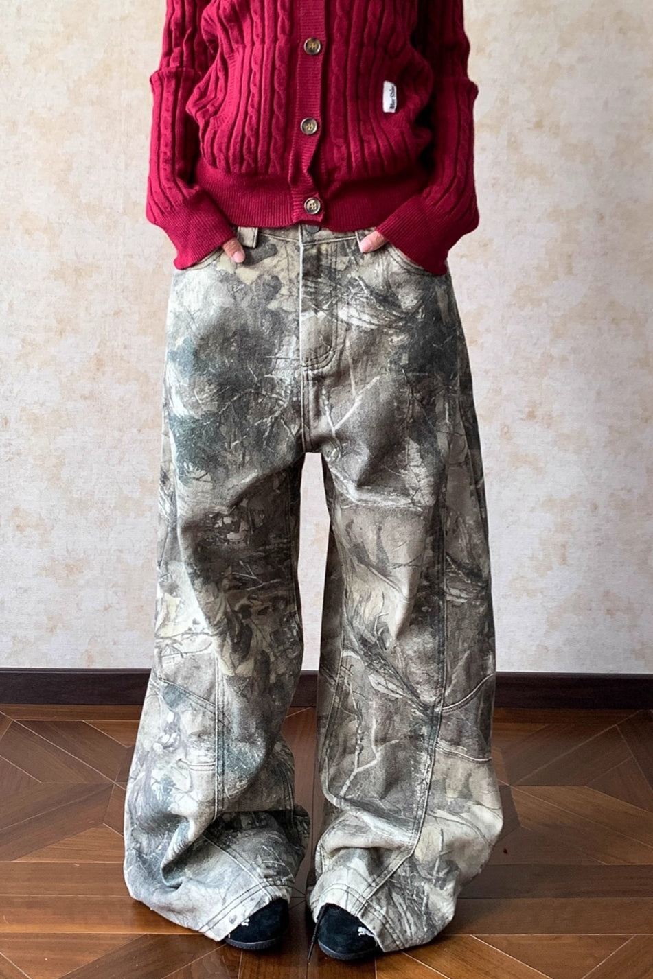 Loose Hip Hop Washed Tree Camo Jeans