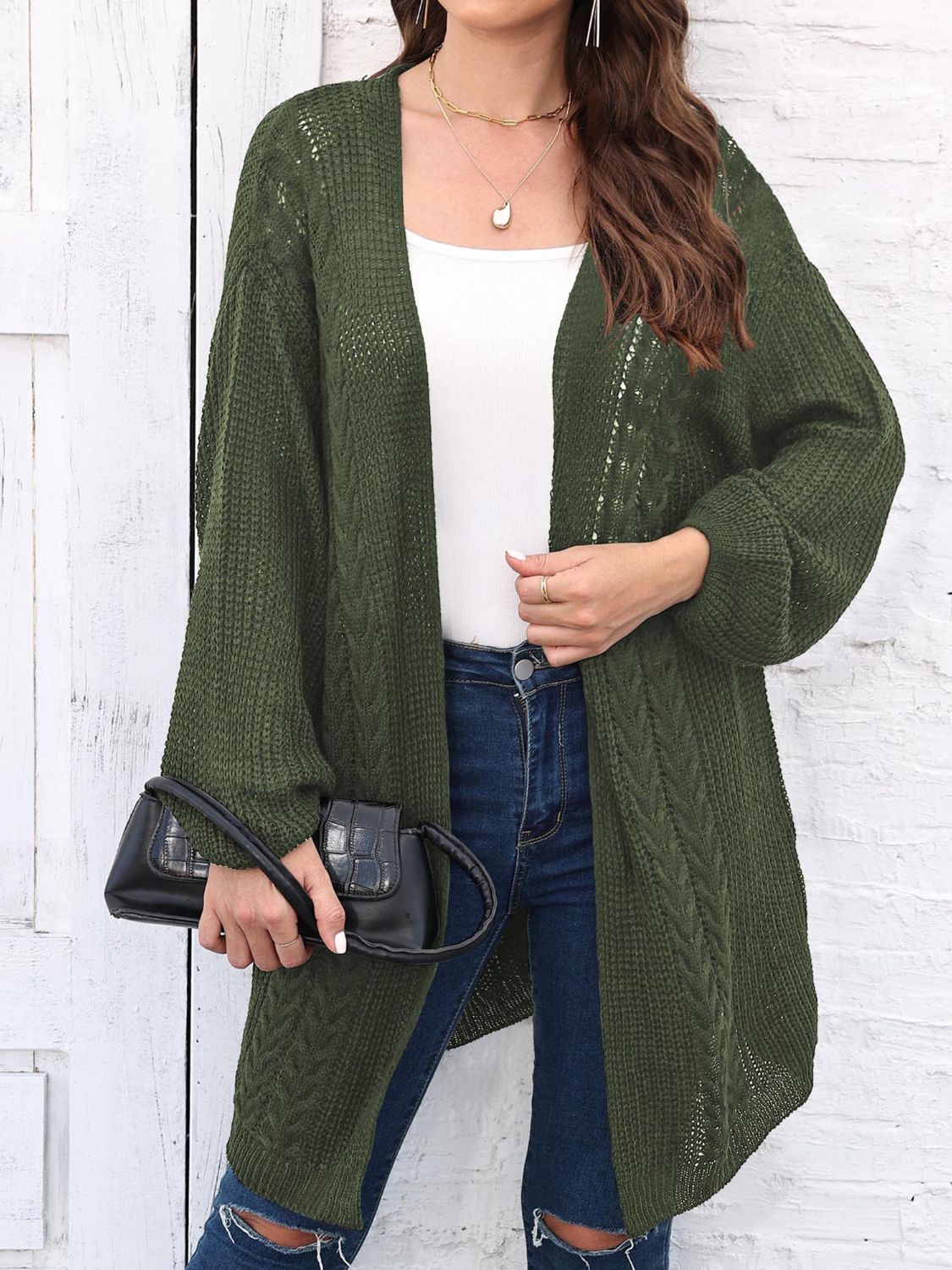 Estela | Cable knit cardigan with open front and long sleeves
