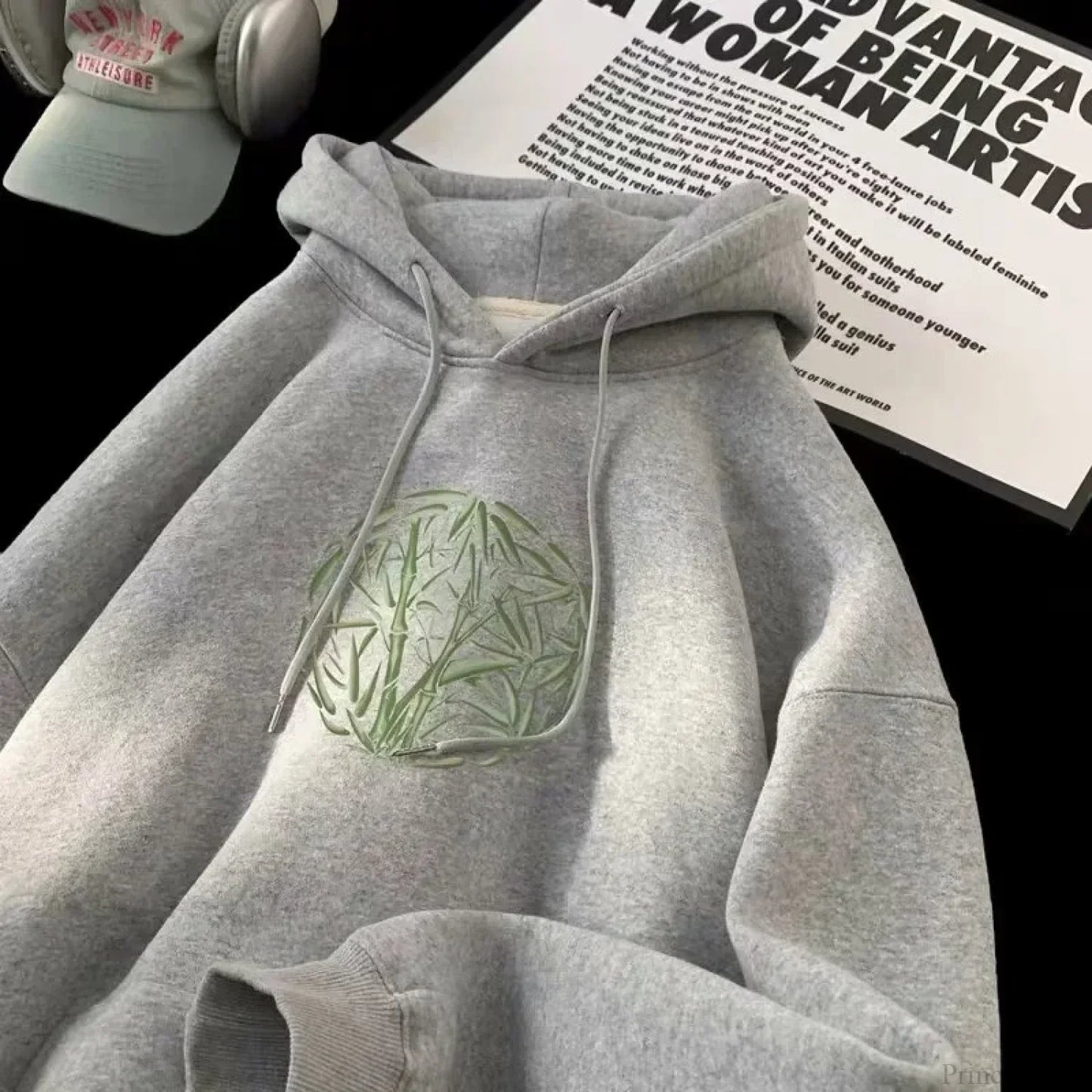 Bamboo Pattern Print Casual Y2K Hoodie