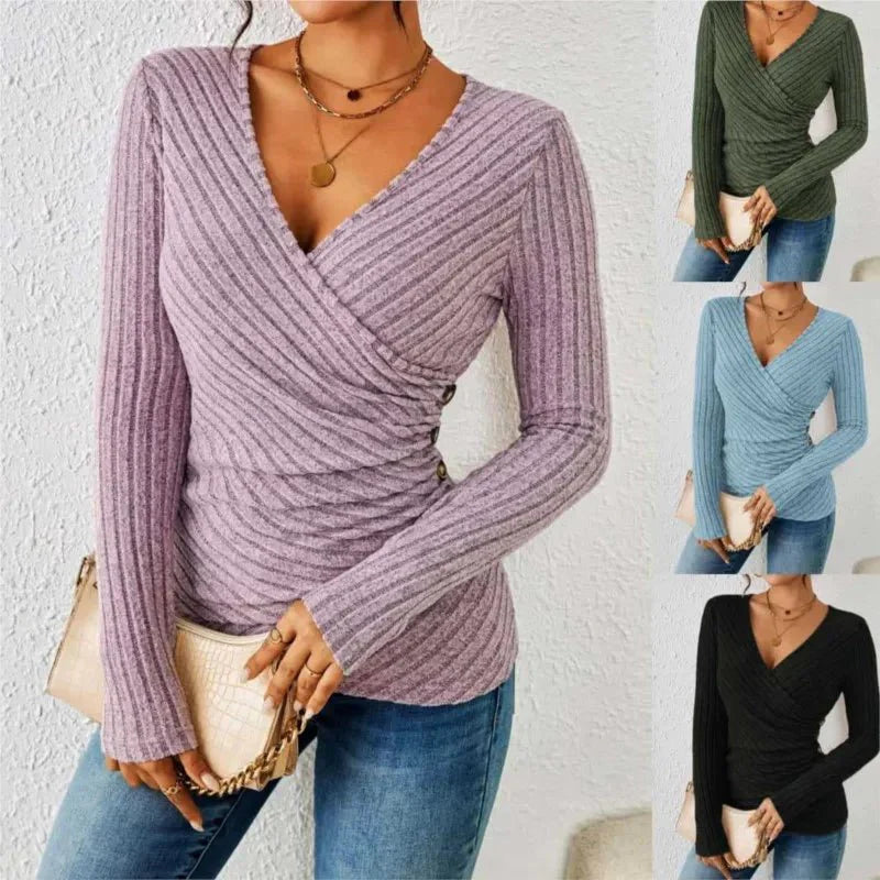 Barbara | Women's Long Sleeve V-Neck Wrap Top