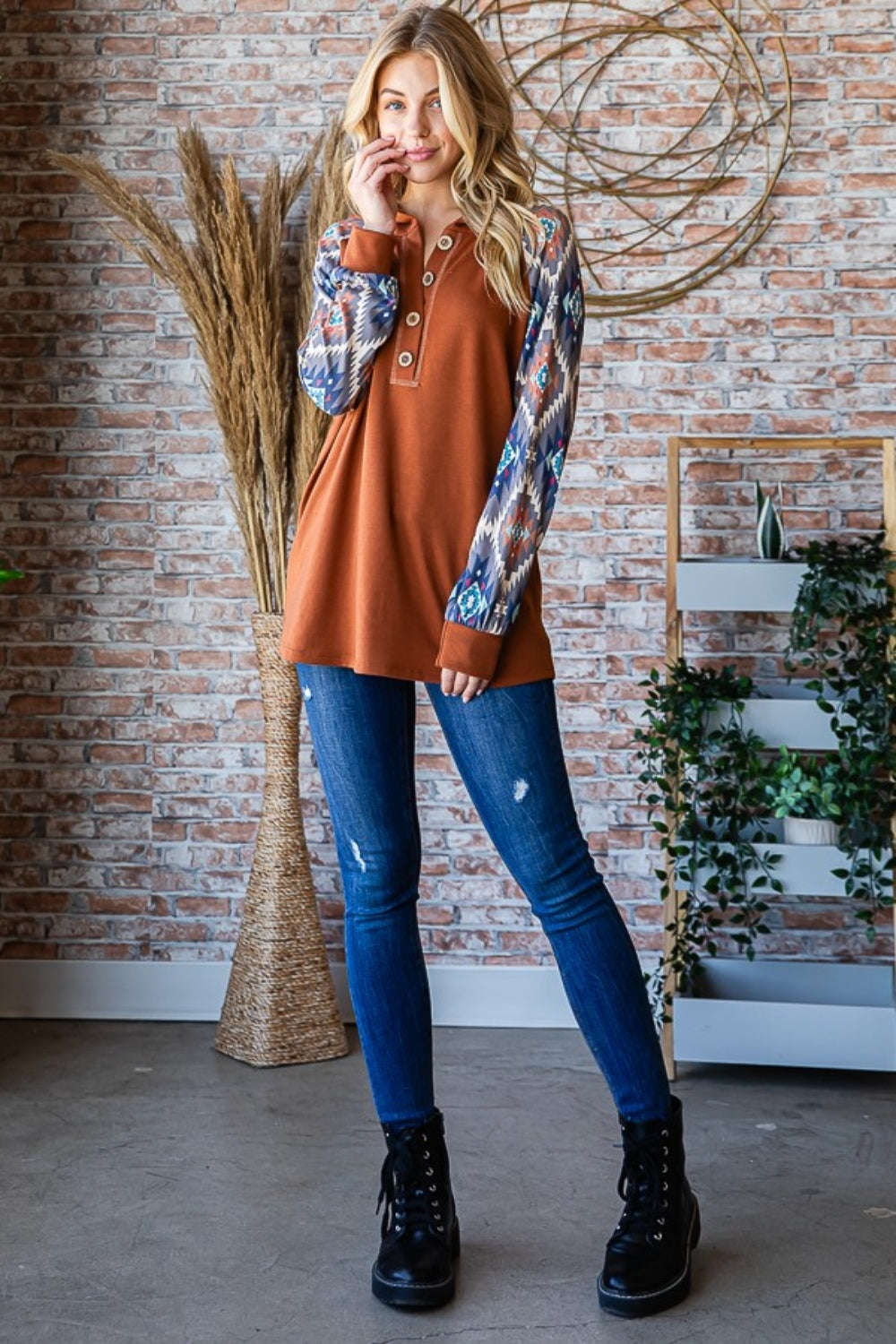 Rita | Heimish full size half button long sleeve hooded top