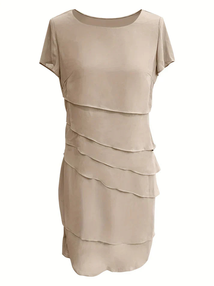 Cecilia® | Cotton Layered Trim Round Neck Short Sleeve Evening Dress For Women
