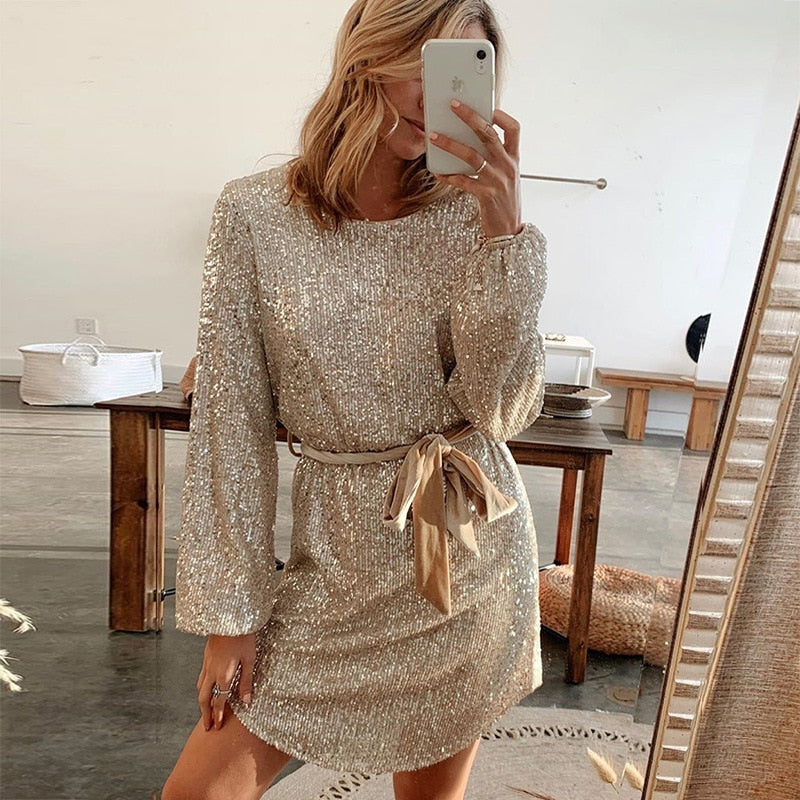 Noelia® | Elegant Beige Glitter Dress For Special Occasions
