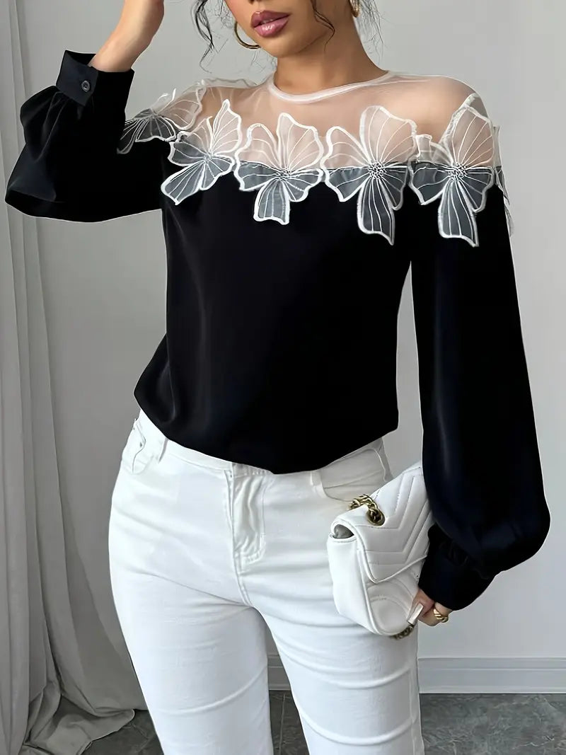 Vittoria® | Elegant Long-Sleeved Blouse Made Of Mesh Fabric