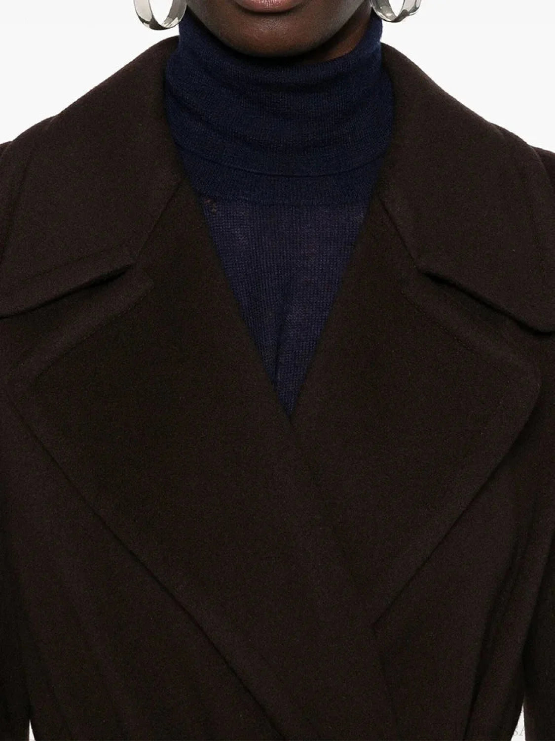 Brown Woolen Lapel Slim Overcoat