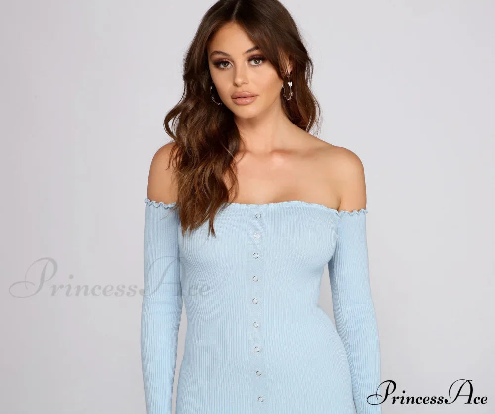 Button Down Chic Charming Ribbed Mini Dress