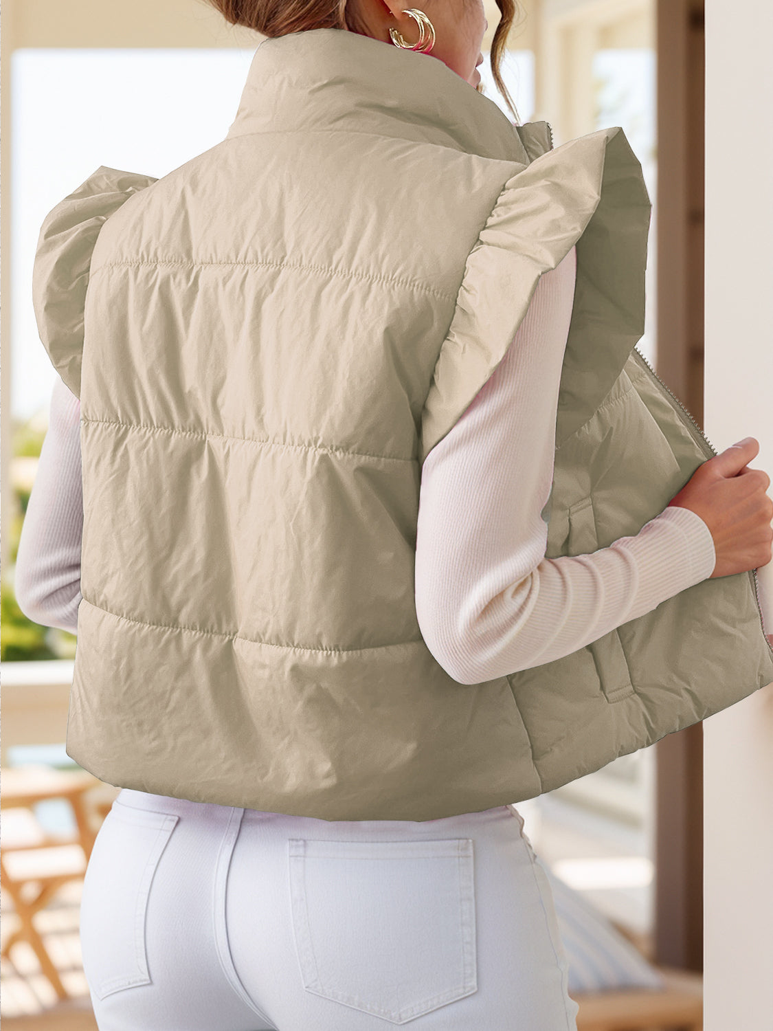 Anita | Zip-up jacket with cap sleeves and pockets