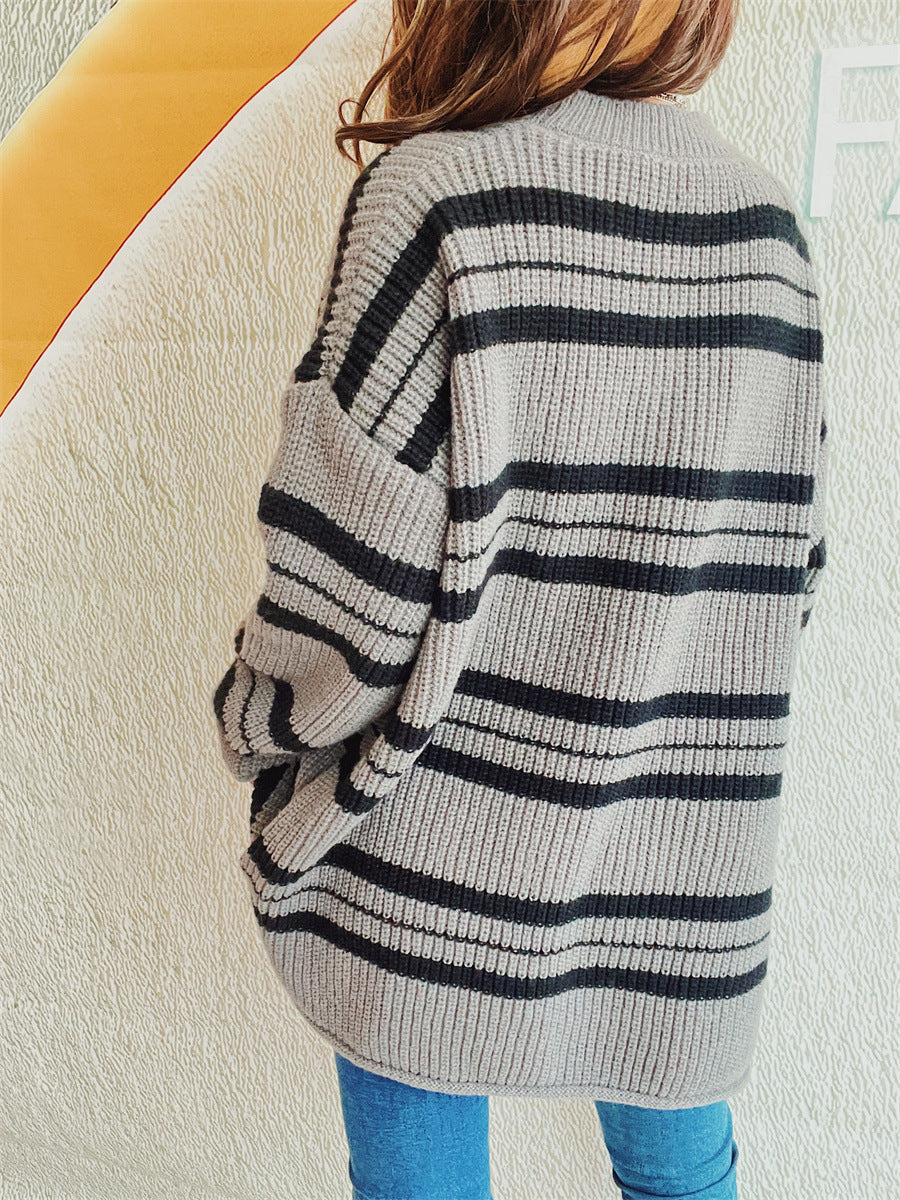 Sybille | Striped long-sleeved sweater with a crew neck