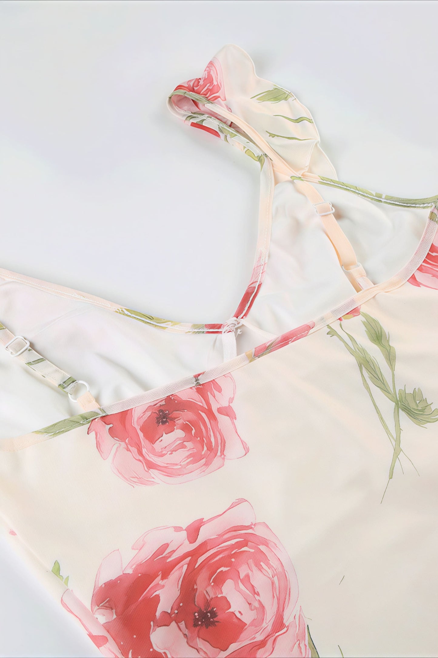 Floral Print Mesh V Neck Cami Midi Dress