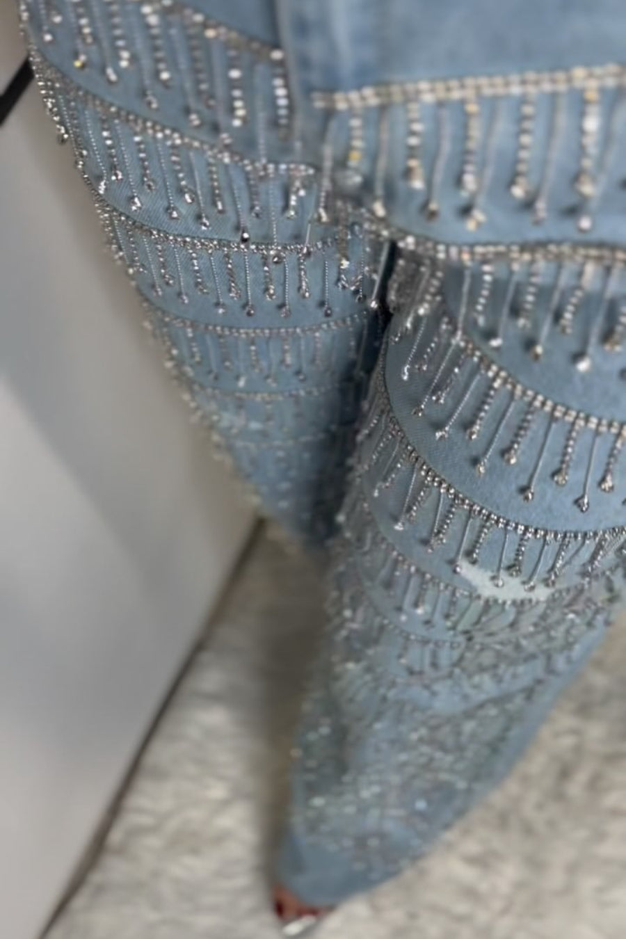 Rhinestone Tassel Straight Leg Jeans