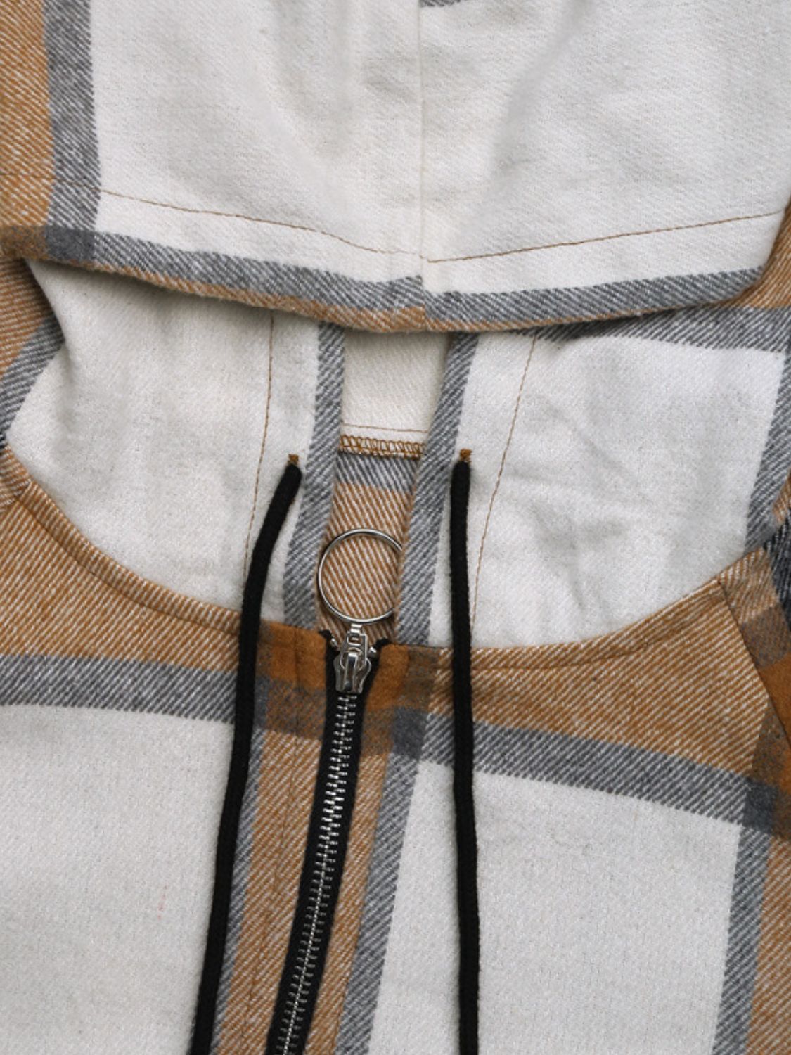 Lorena | Long sleeve hooded outerwear with drawstring and check zip
