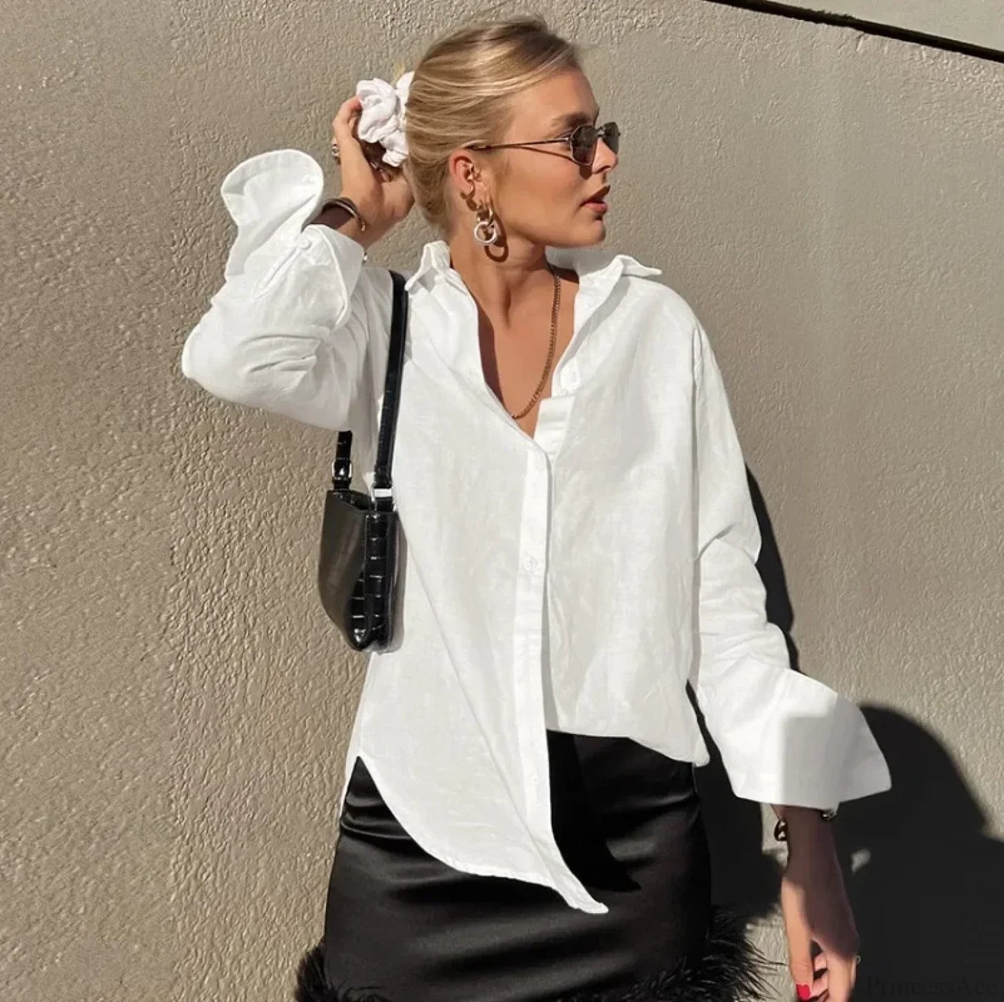 Cotton Solid Loose Casual Office Blouse