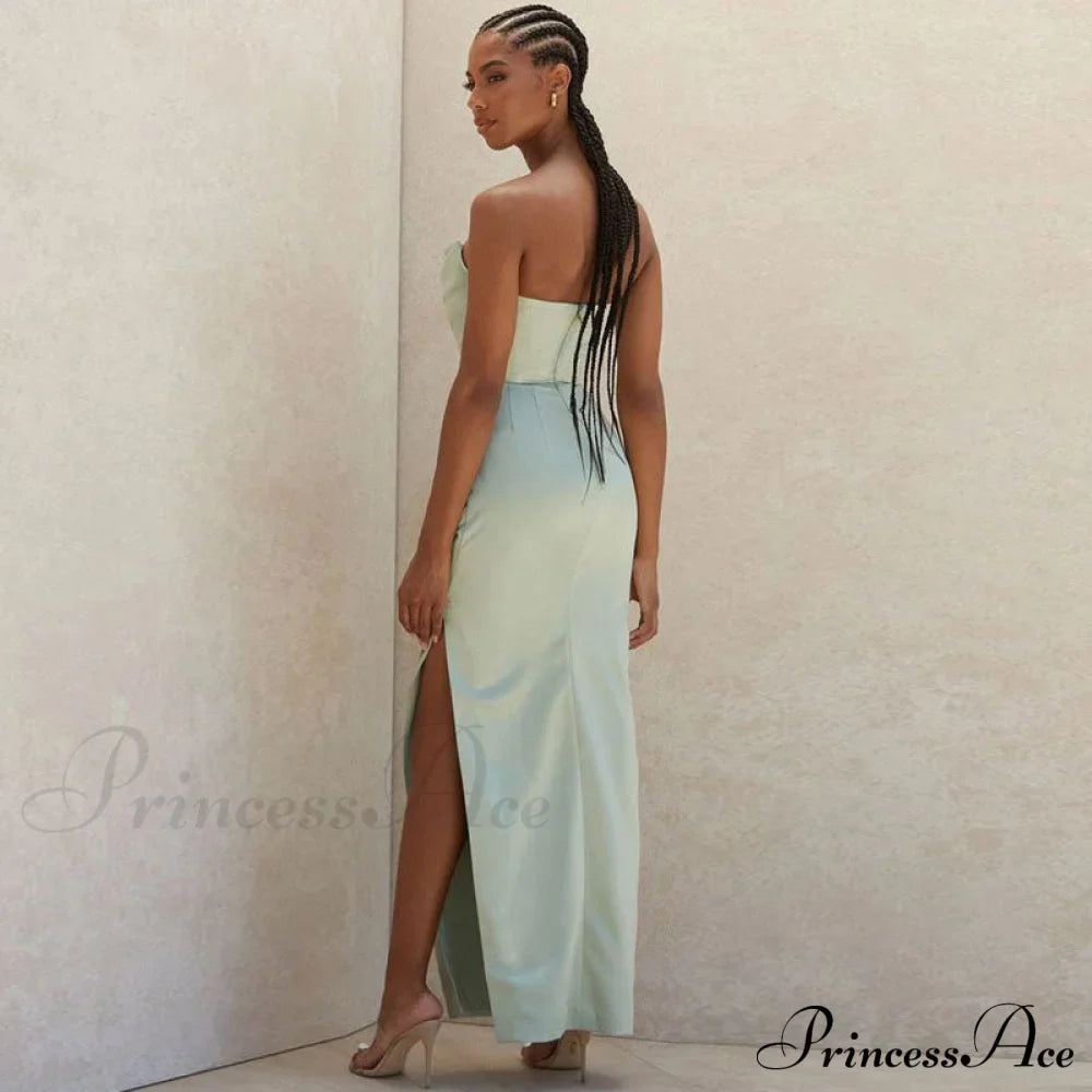 Cowl Neck Strapless Slit Modern Maxi Evening Dress - Black