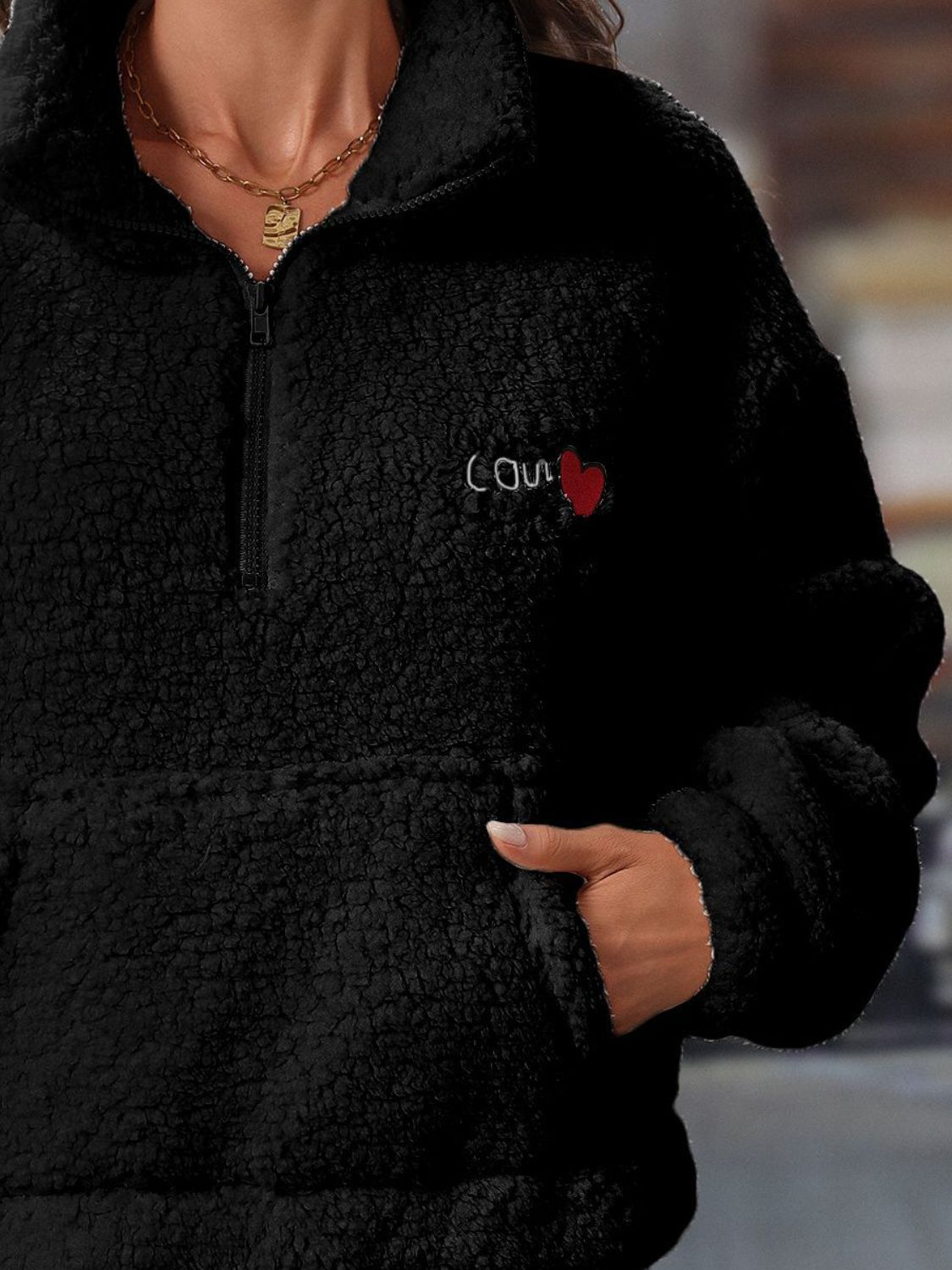 Giovanna | Heart teddy half zip sweatshirt with long sleeves