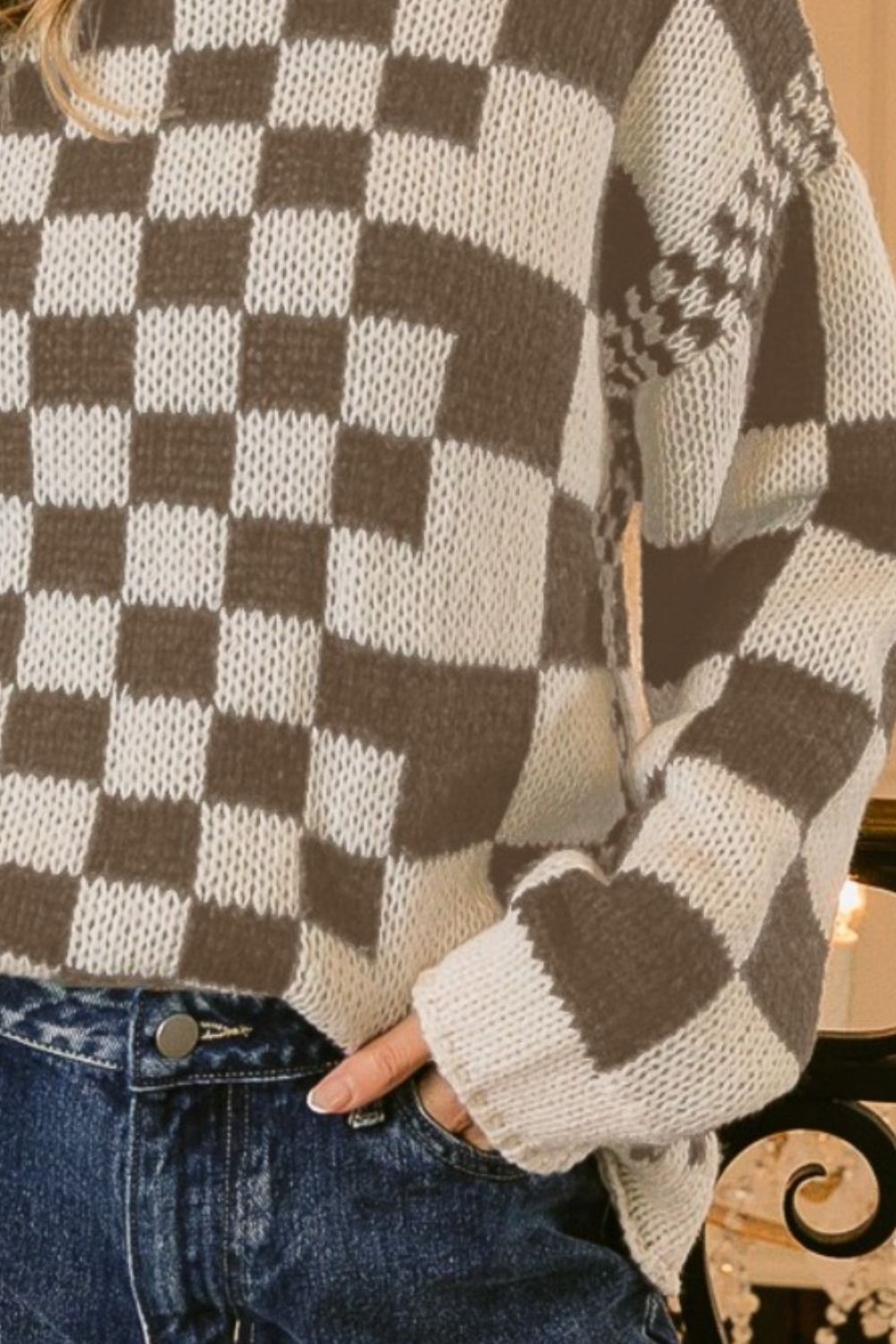 Eliana | Checked thick contrast sweater
