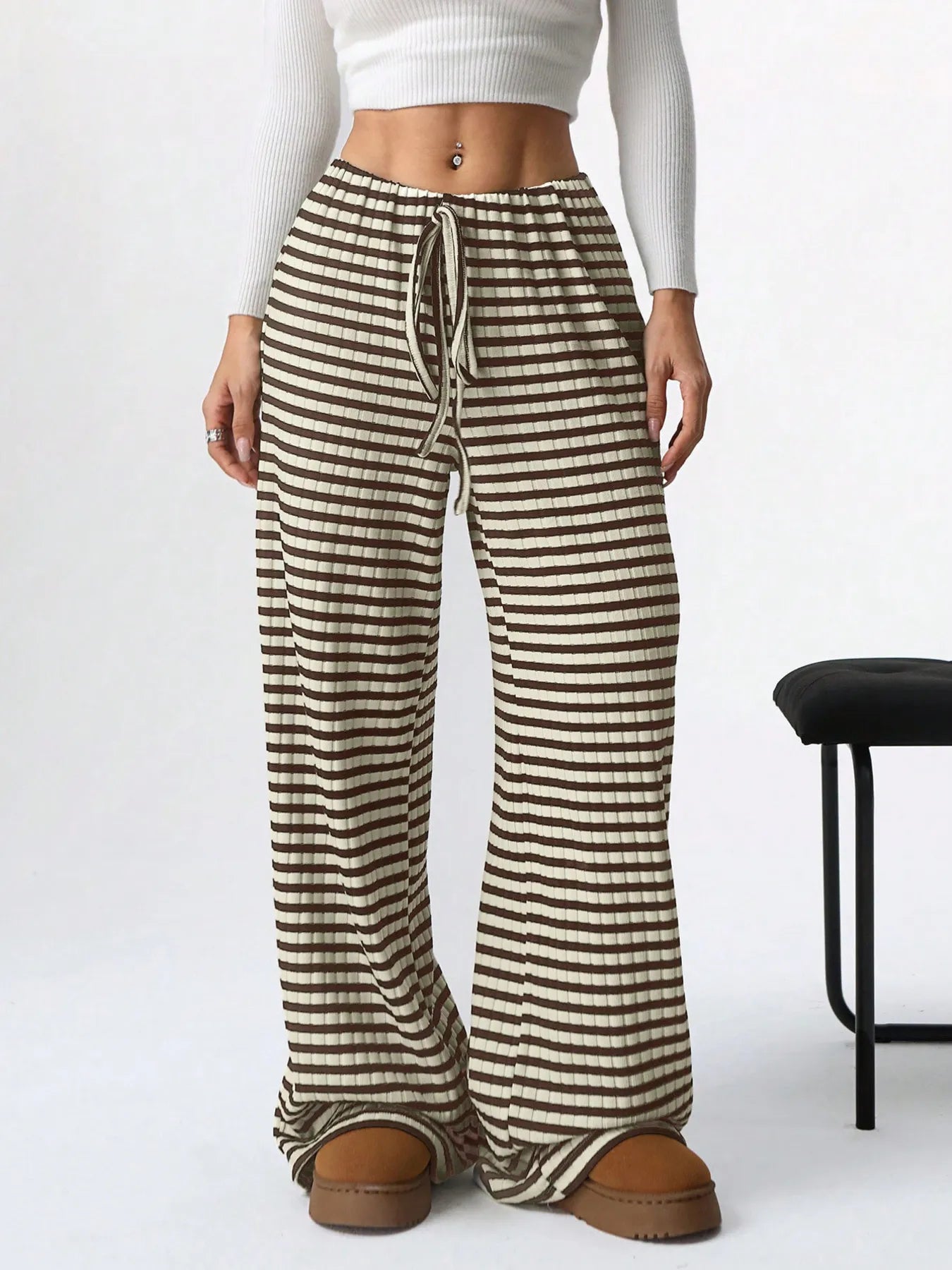 Stefania® | Striped Wide Leg Pants With Drawstring