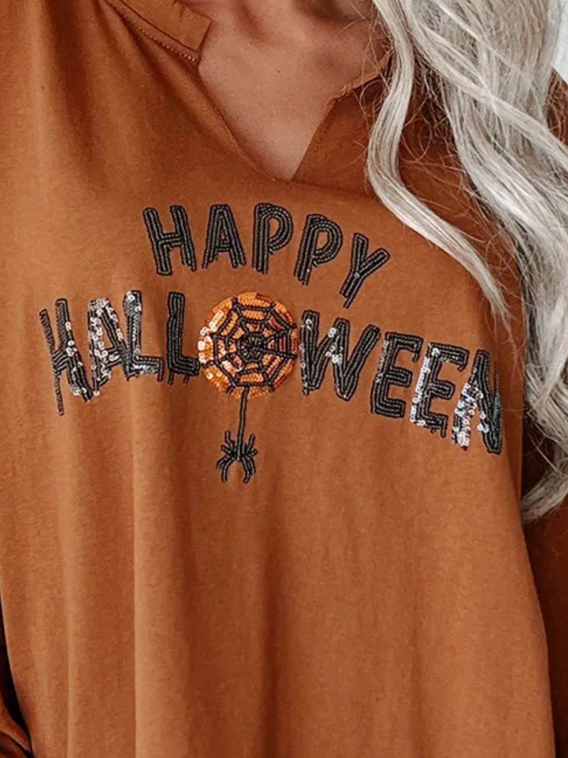 Janine | Long sleeve sweatshirt with notched sequin letter graphic