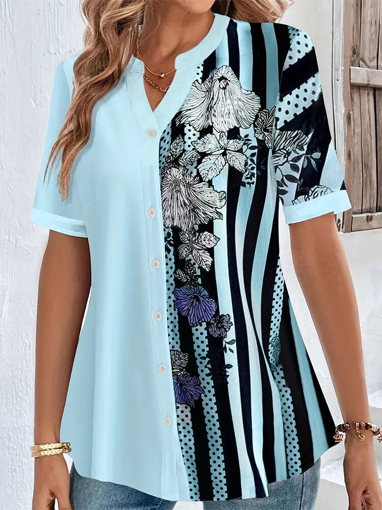 Ksenia® | Plus Size Contrast Color Floral Blouse