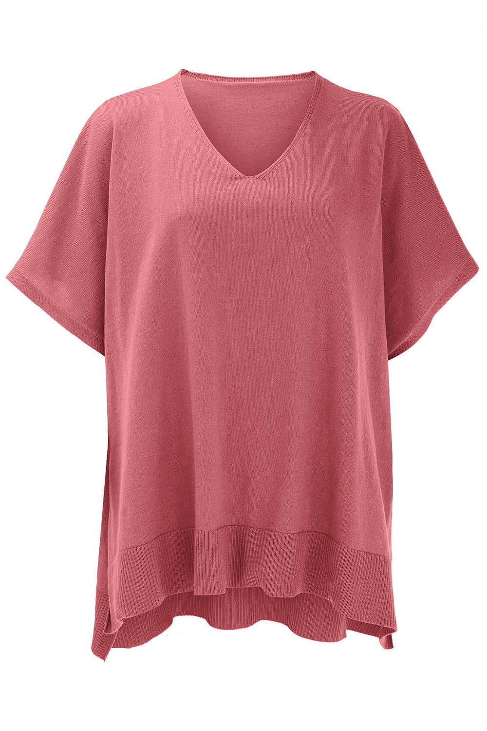 Erika | Slit knit top with V-neck and half sleeves