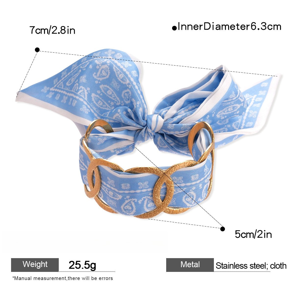 Stainless Steel Round Hollow Fabric Open Bracelet