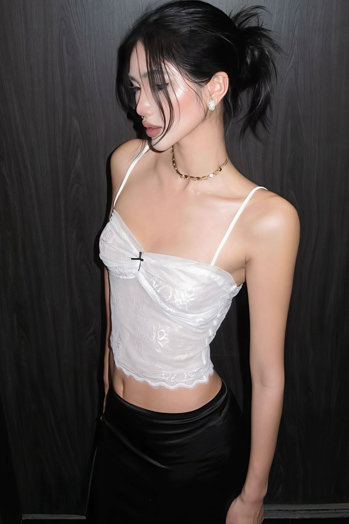 Sexy Lace Trim Split Solid Versatile Cami Top