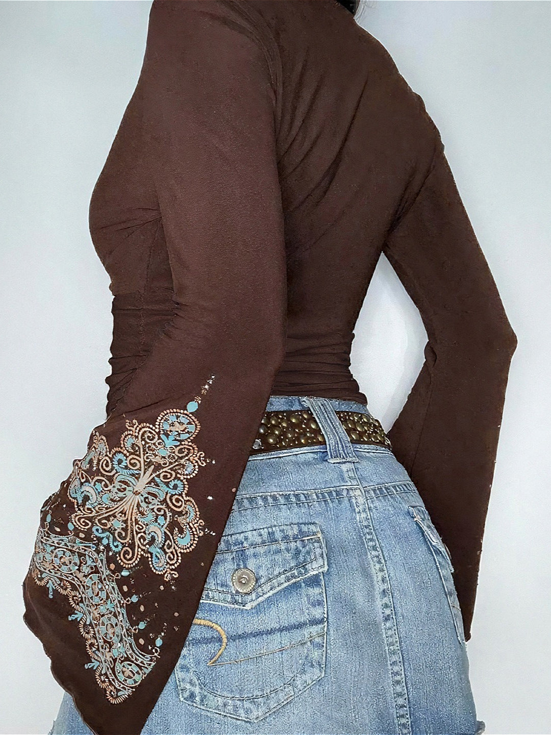 Vintage V Neck Printed Long Sleeve Long Sleeve Tee