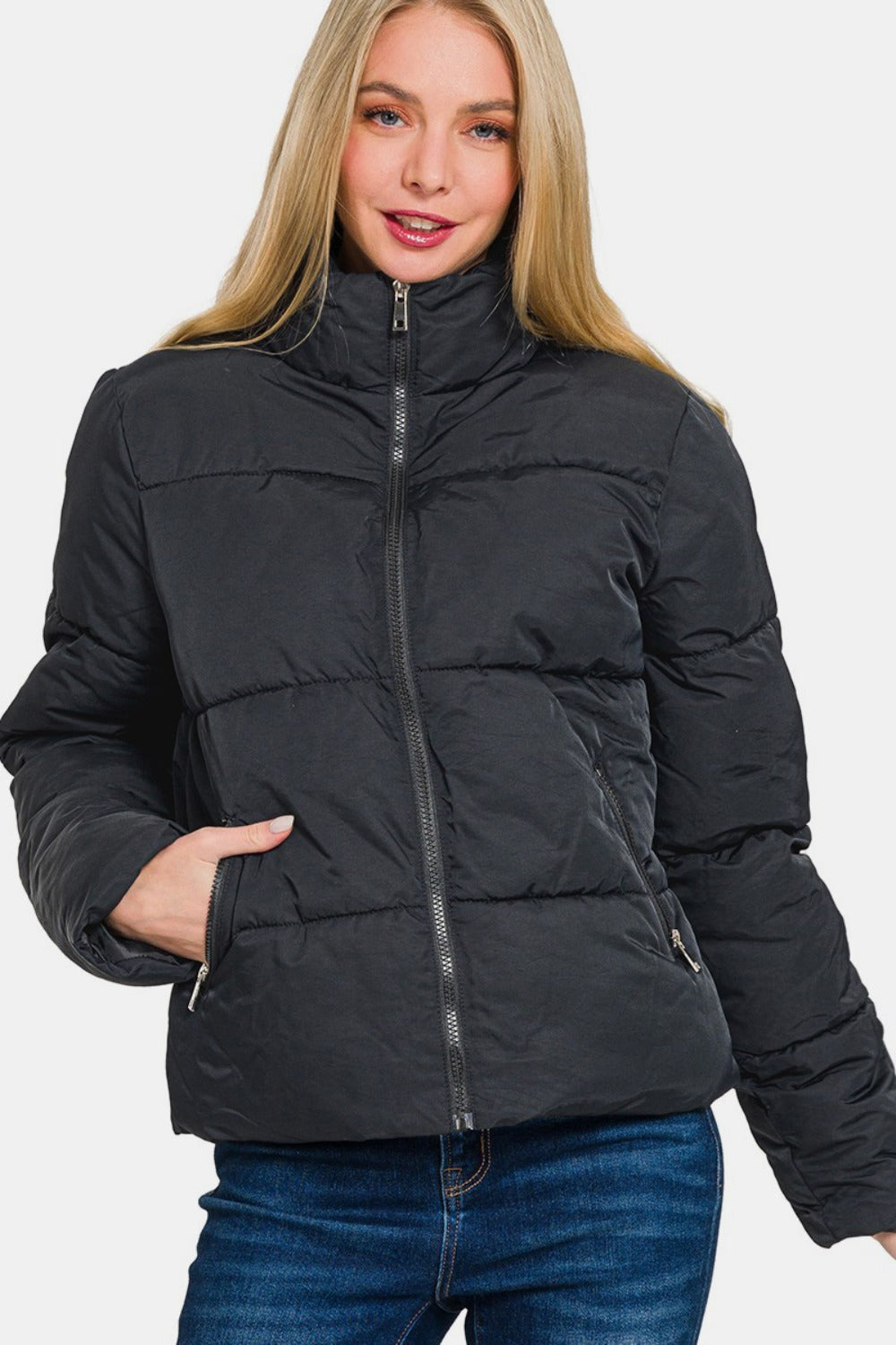 Andrea | Zenana turtleneck puffer jacket with zip and pockets
