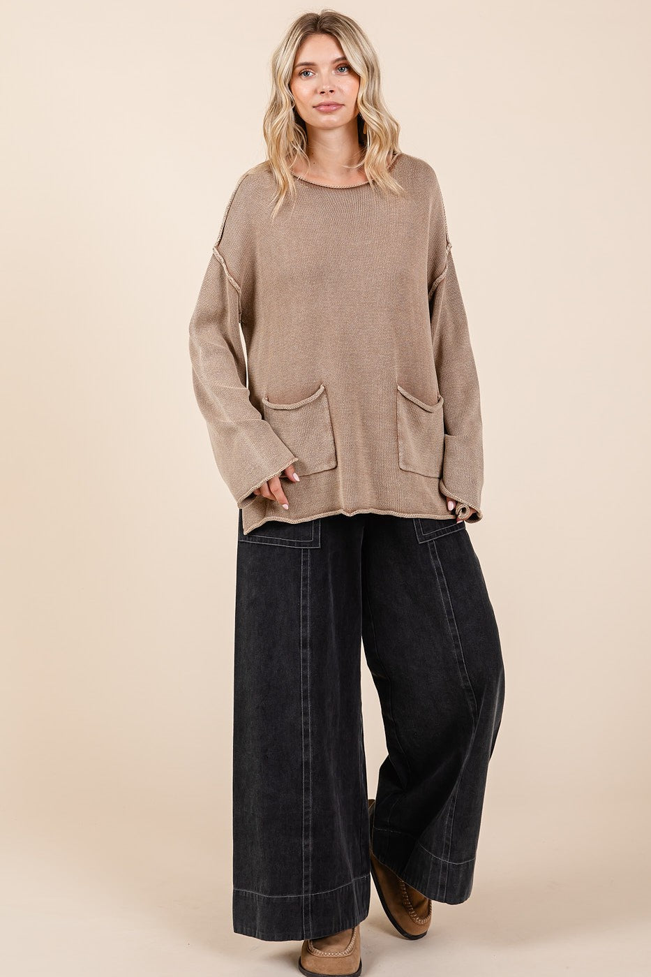 Dolores | Mittoshop Mineral Wash Patch Pocket Cut Edge Pullover