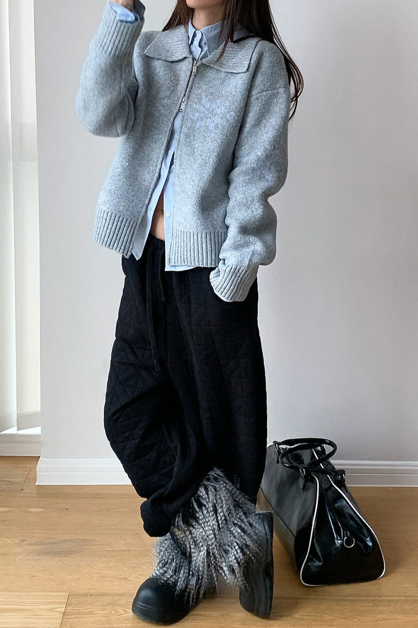 Solid Diamond Quilted Thickened Drawstring Thermal Pants