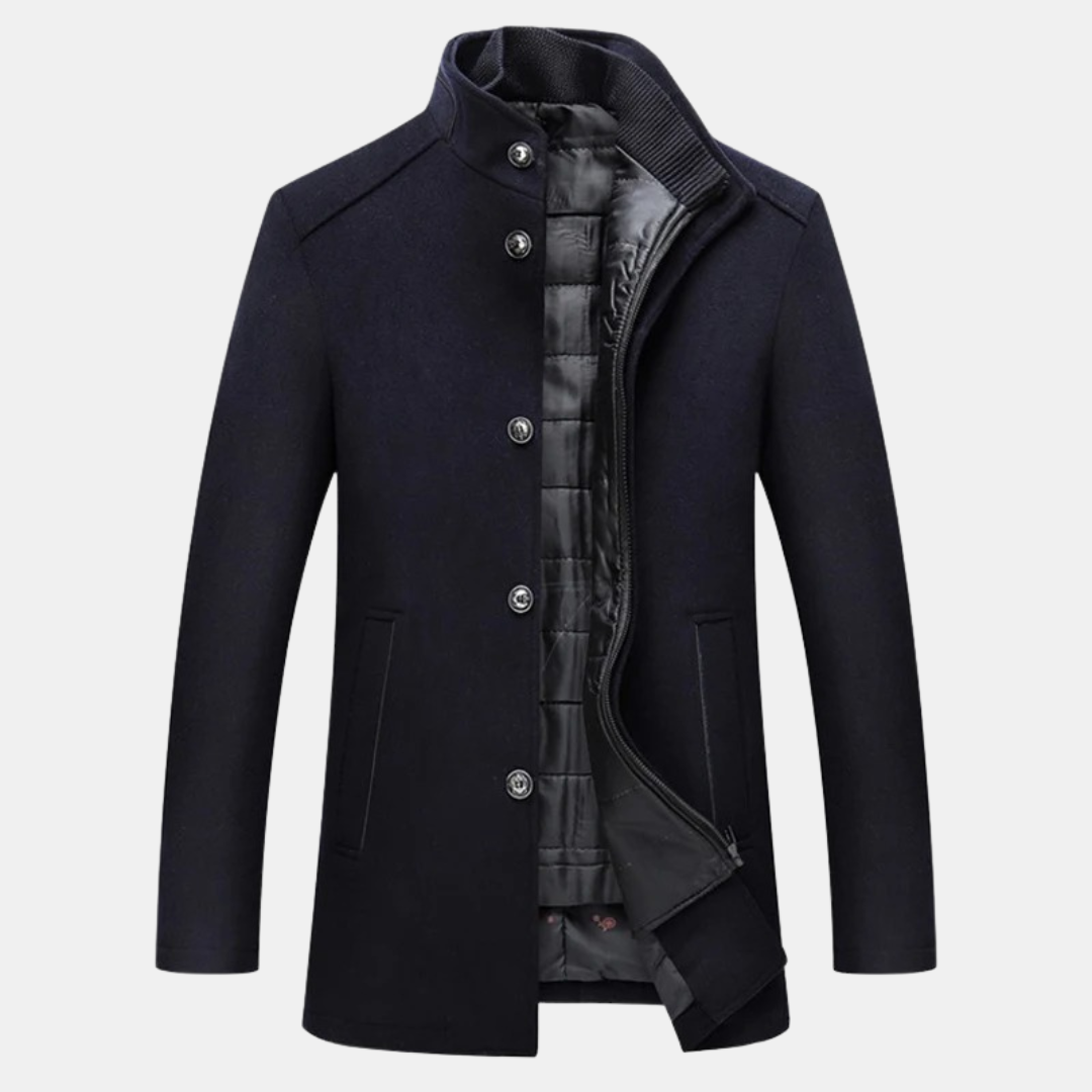 Men's Quilted Winter Coat with Stand Collar and Inner Lining