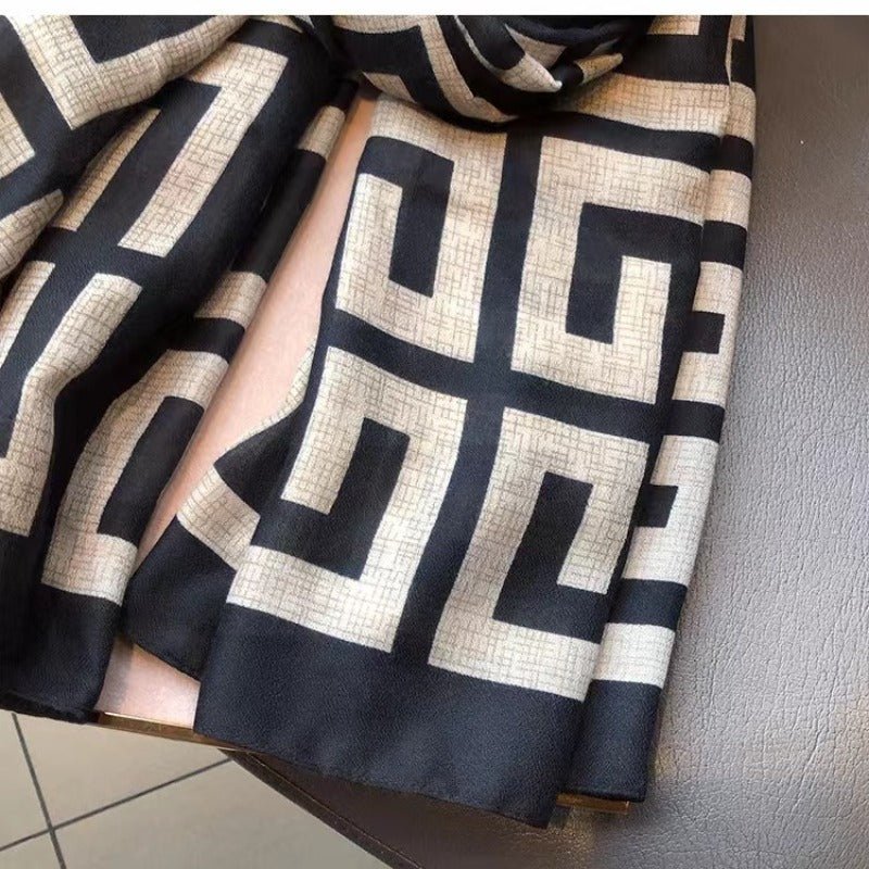 Nadia | Elegant geometric print scarf, large soft, cozy and breathable scarf for autumn/winter, warm decoration, inelastic women's scarf
