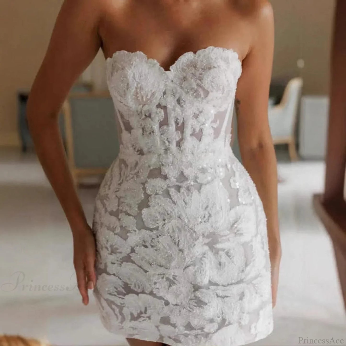 Embroidered Strapless A-Line Evening Wedding Dress