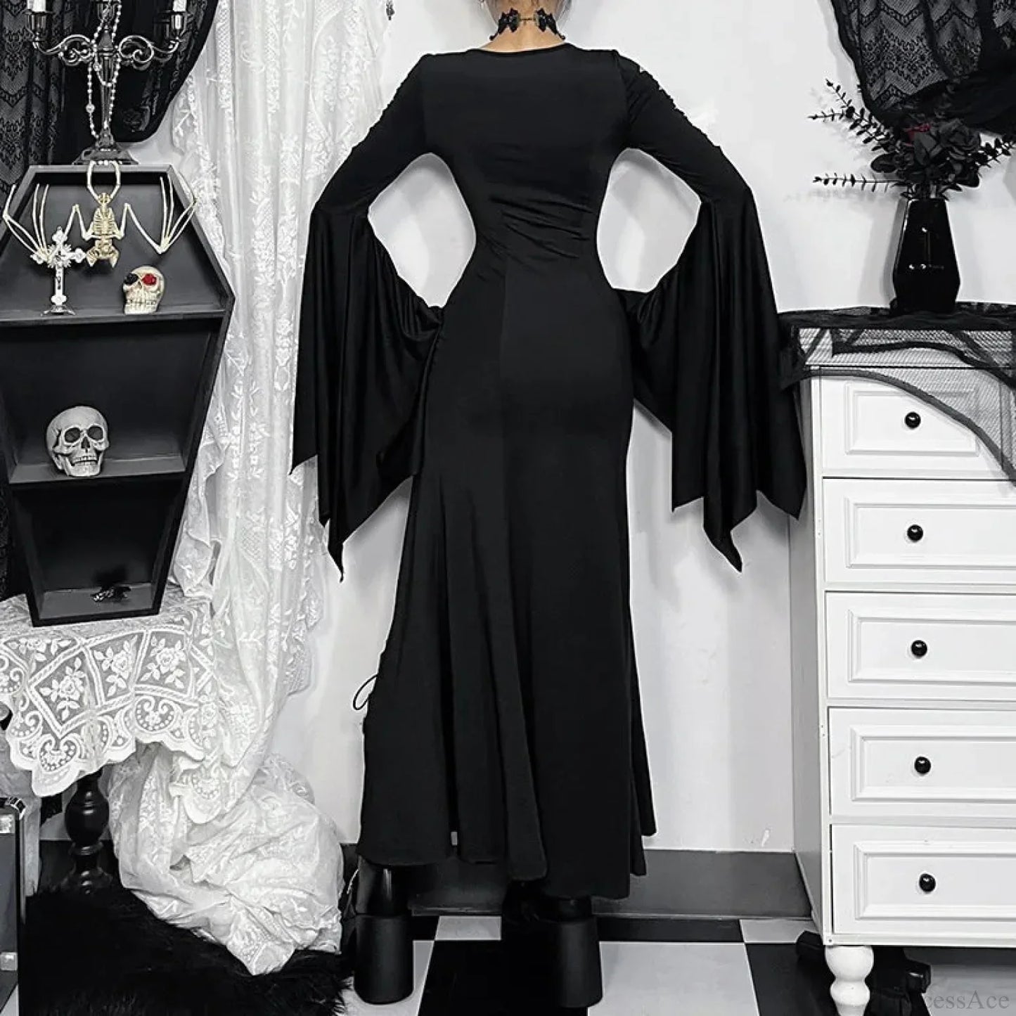 Empty Out Batwing Sleeve Full-Length Dress