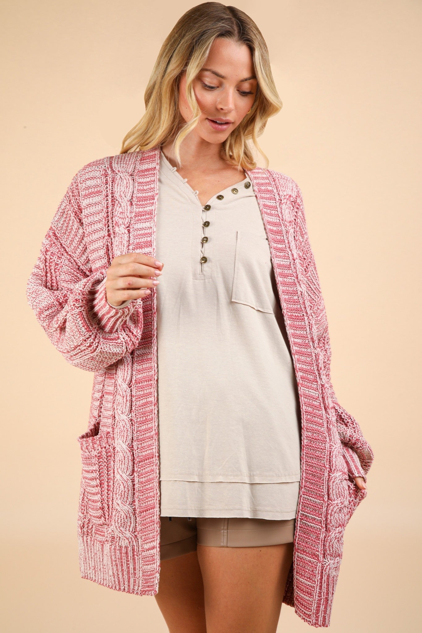Paty | VERY J cable knit open front cardigan