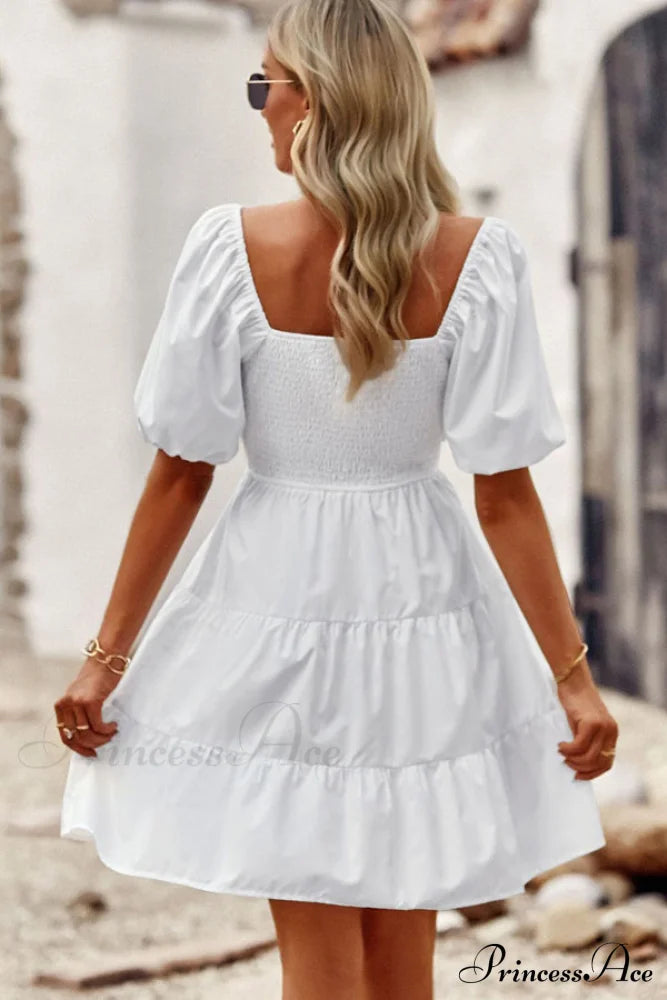 Fashion Ruffle Hem Trendy Solid Color Cusual Dress