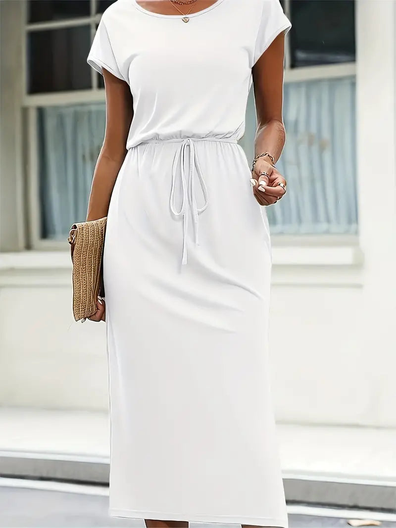 Hazel® | Casual Short-Sleeved Round-Neck Dress With Self-Tie Belt