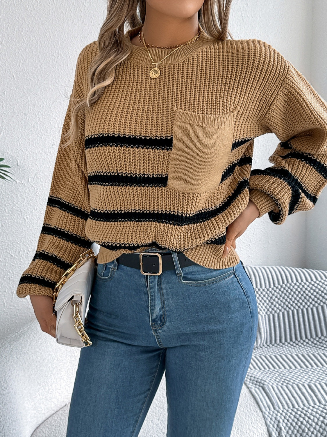 Sandra | Striped long-sleeved sweater with a crew neck