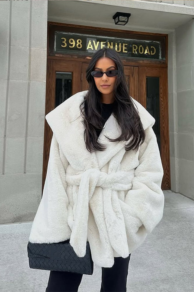 Faux Fur Belted Hooded Coat