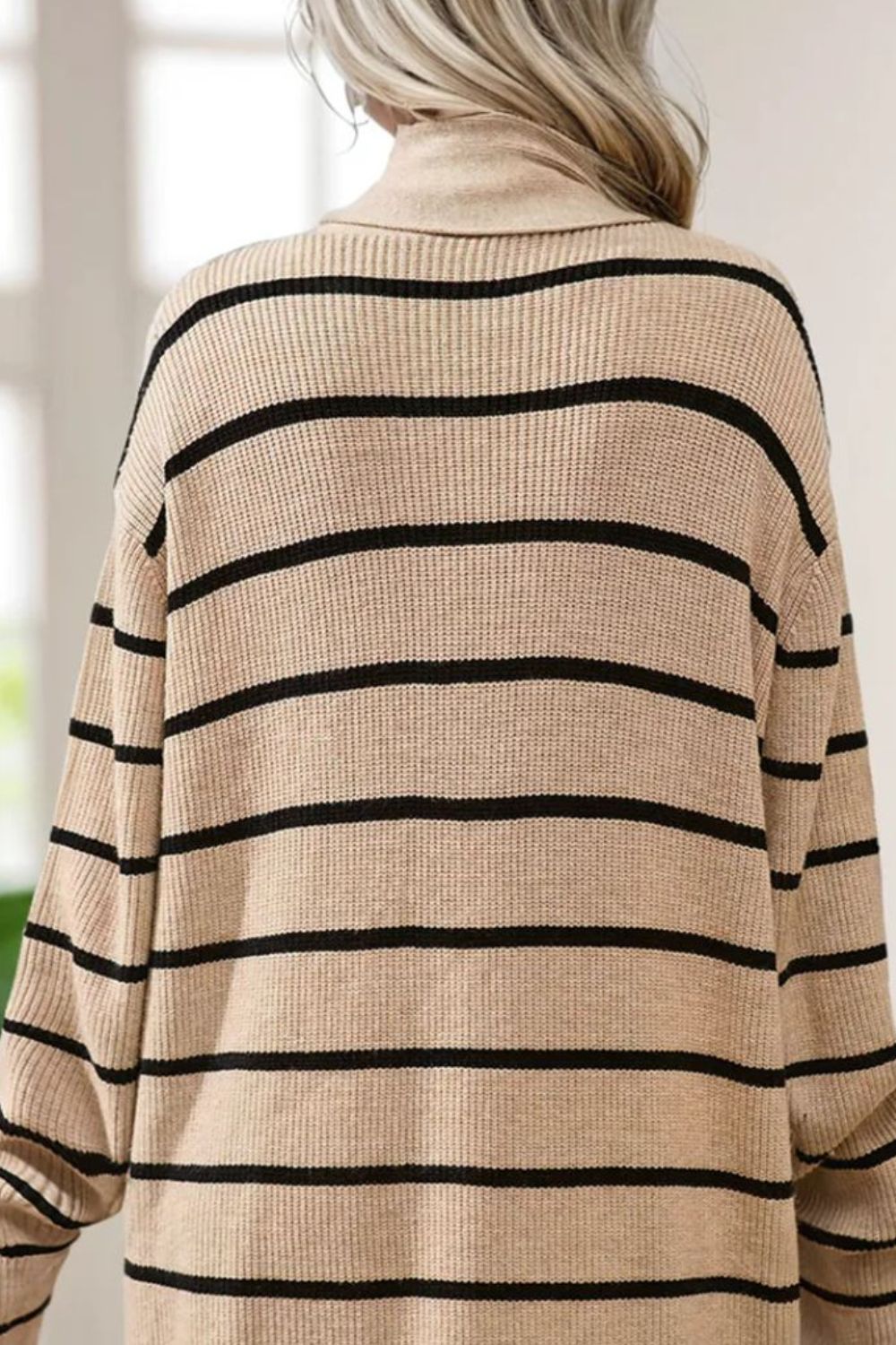 Karla | Striped, open front long sleeve cardigan