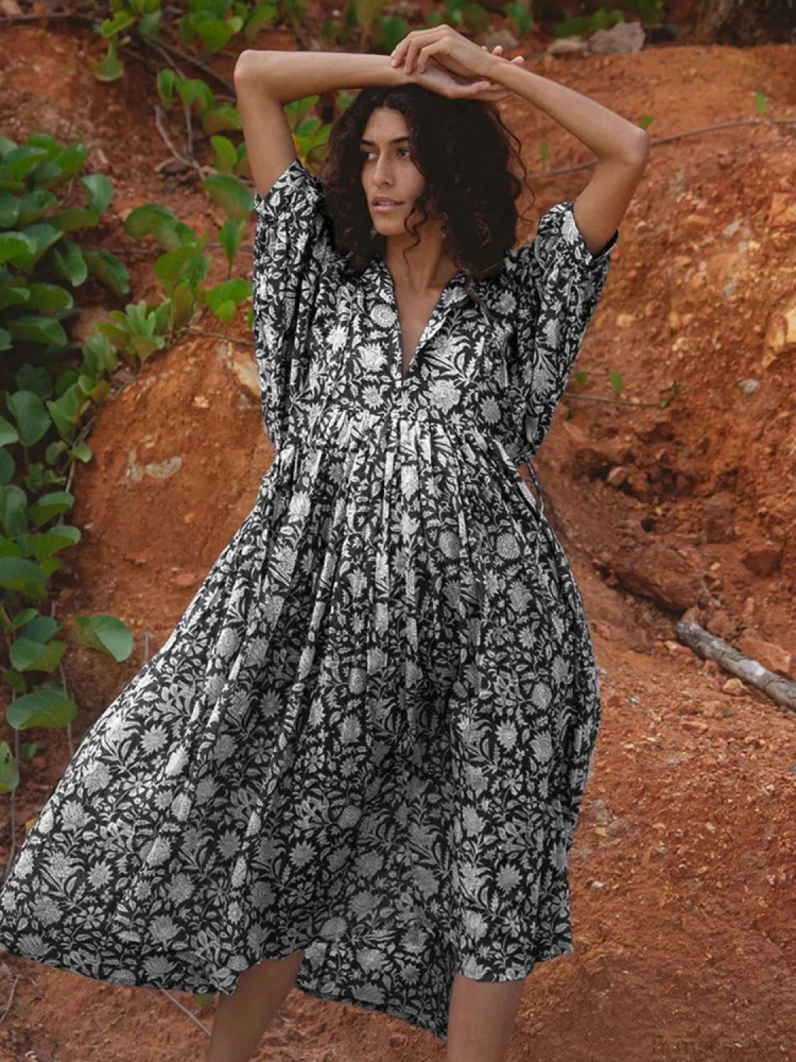 Fitshinling Boho Vintage Lantern Sleeve Dress