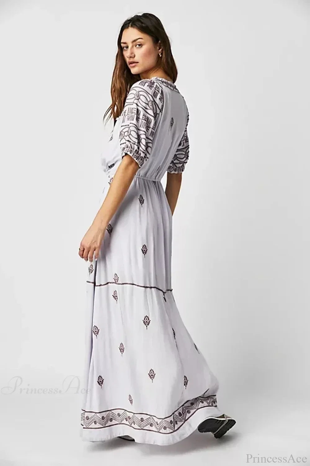 Floral Embroidery Cotton Boho Dress
