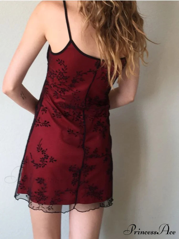 Elegant Lace Embroidered Spaghetti Mini Dress